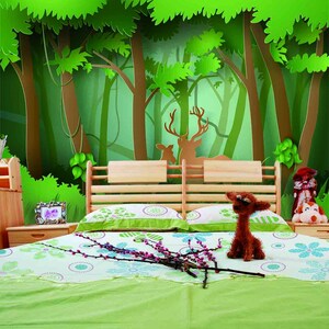 3D Cartoon Green Forest L10086 abnehmbare Tapete selbstklebende Tapete extra groß Peel & Stick Tapete Tapete Wandbild AJSTOREArt