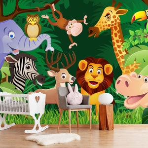 3D Forest Cartoon Dieren Kinderkamer L2315 Commercieel Verwijderbaar Behang Zelfklevend Behang Peel & Stick Behang Muurschildering AJSTOREArt