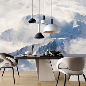 3D Misty White Snow Mountains L7214 Carta da parati rimovibile Carta da parati autoadesiva Peel & Stick Wallpaper Wallpaper Mural AJSTOREArt