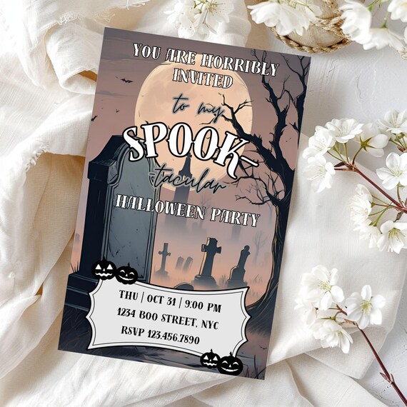 Halloween Party Invite Template, Digital Invitation, Cartoon Invite, Costume Party Invitation, Editable Invite, Scary Party, Funny Invite