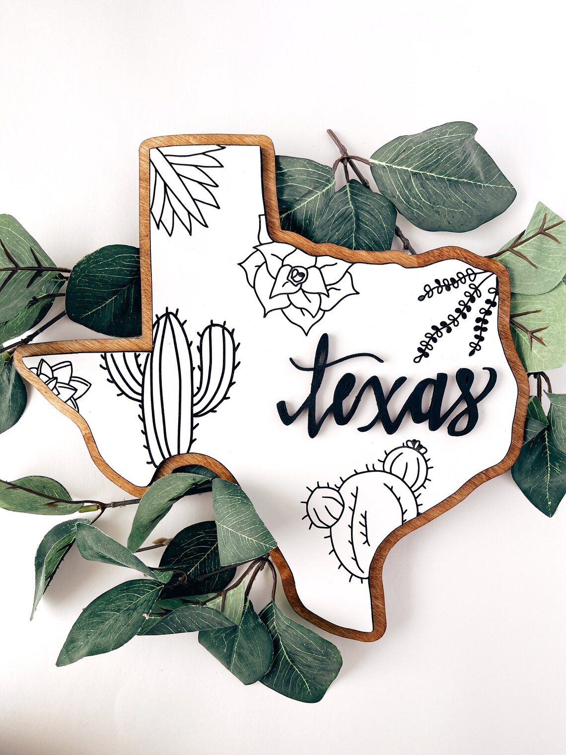 TEXAS Wood Wall Art Map of Texas With Local State Flowers Etsy