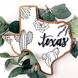 TEXAS Holzbild: Karte von Texas mit lokalen Blumen | State Art, Einweihungsgeschenk, Geburtstagsgeschenk, Weihnachtsgeschenk