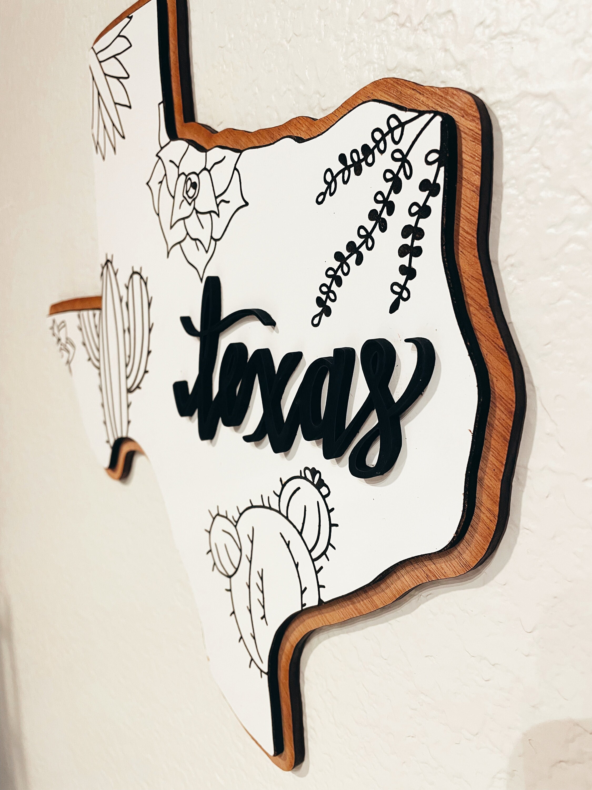 TEXAS Wood Wall Art Map of Texas With Local State Flowers Etsy