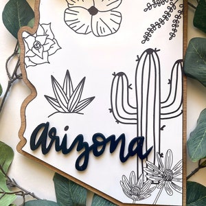 ARIZONA Wood Wall Art: Map of Arizona with local state flowers | State Art, housewarming gift, birthday gift, realtor gift