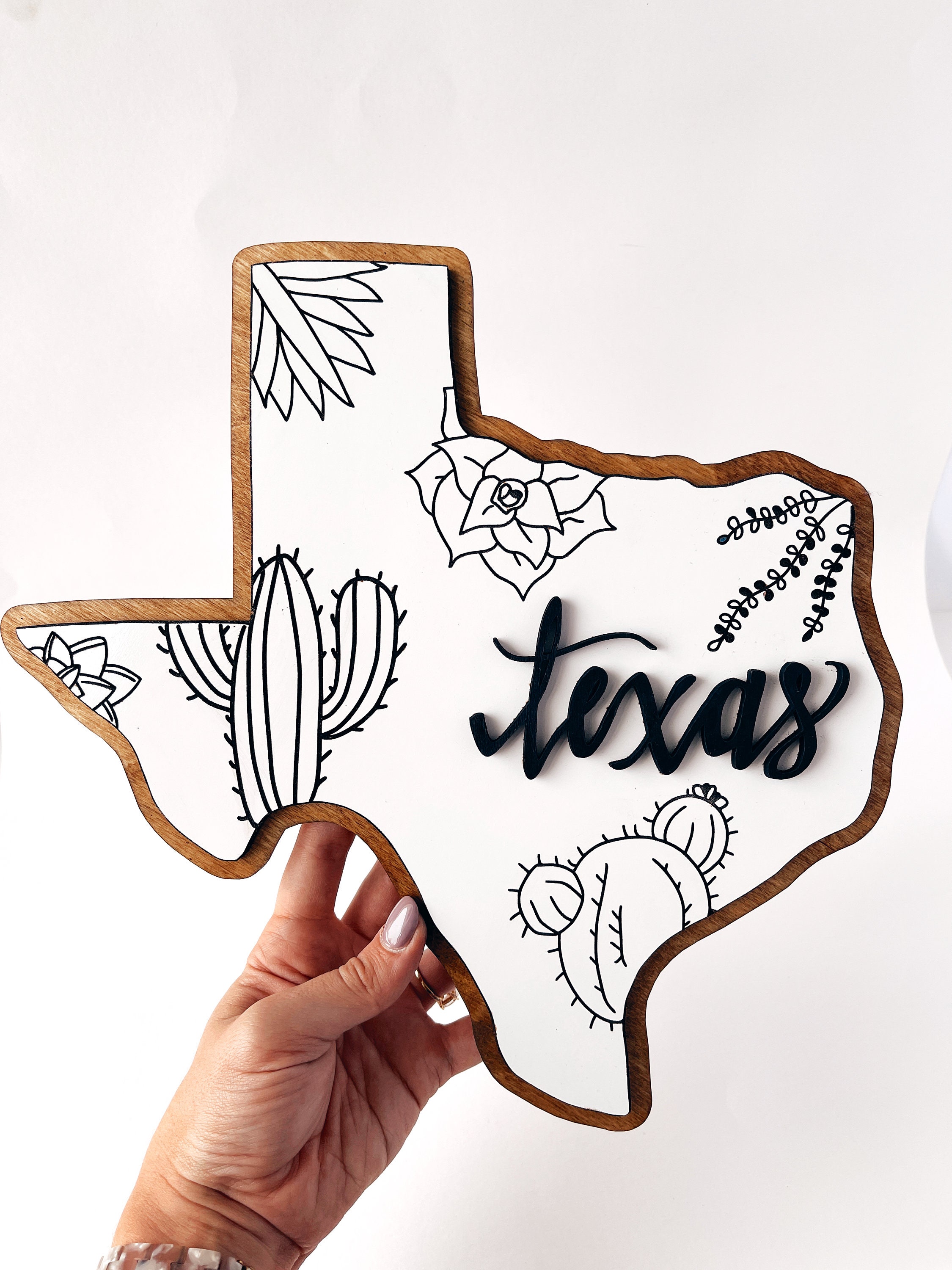 TEXAS Wood Wall Art Map of Texas With Local State Flowers Etsy