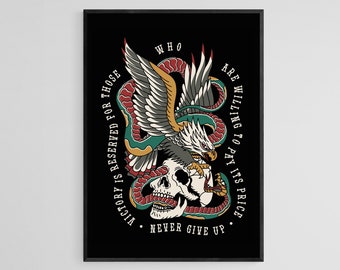 Traditional Style Snake, Skull And Eagle Tattoo Wall Print | Tattoo Flash Wall Decor | Traditional Old School Wall Art | Tattoo Poster