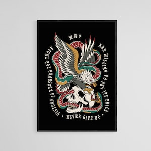 Traditional Style Snake, Skull And Eagle Tattoo Wall Print | Tattoo Flash Wall Decor | Traditional Old School Wall Art | Tattoo Poster