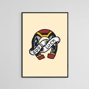 Lucky Horse Shoe Tattoo Style Wall Art Print | Tattoo Flash Wall Decor | Traditional Old School Wall Art | Tattoo Poster