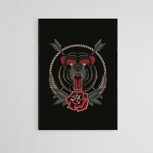 Big Bear With Arrows Tattoo Style Wall Art Print | Tattoo Flash Wall Decor | Traditional Old School Wall Art | Tattoo Poster