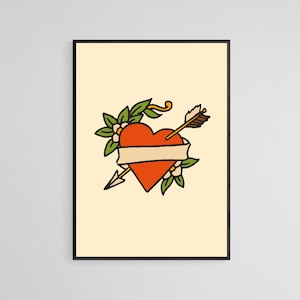 Arrow Heart Tattoo Style Wall Art Print | Tattoo Flash Wall Decor | Traditional Old School Wall Art | Tattoo Poster | Digital Download