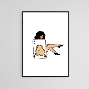 Cheeky Pin Up In Playing Card Tattoo Style Wall Art Print / Tattoo Flash Wall Decor / Tradicional Old School Wall Art / Tattoo Poster