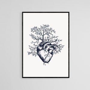 Heart Tree Tattoo Style Wall Art Print | Tattoo Flash Wall Decor | Traditional Old School Wall Art | Tattoo Poster | Digital Download