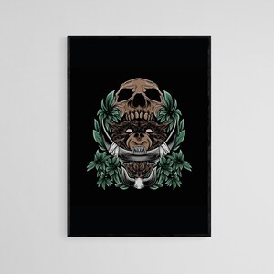 Wild Boar Skull Tattoo Style Wall Art Print | Tattoo Flash Wall Decor | Traditional Old School Wall Art | Tattoo Poster
