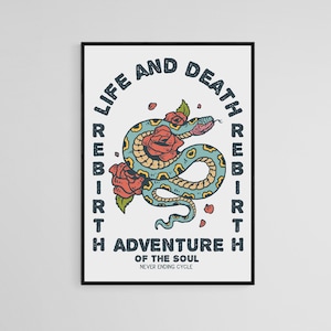 Rebirth Life And Death Tattoo Style Wall Art Print | Tattoo Flash Wall Decor | Traditional Old School Wall Art | Tattoo Poster