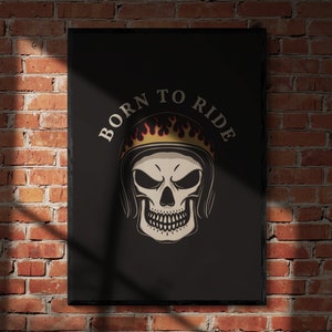 Born to Ride Biker Skull Tattoo Style Wall Art Print Tattoo Flash Wall