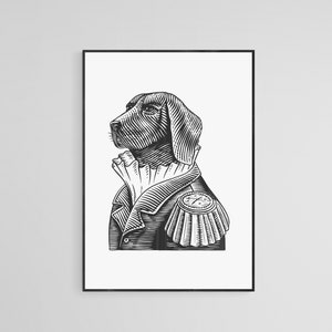 Regal Posh Dog Outline Black And Grey Tattoo Style Wall Decor Print.