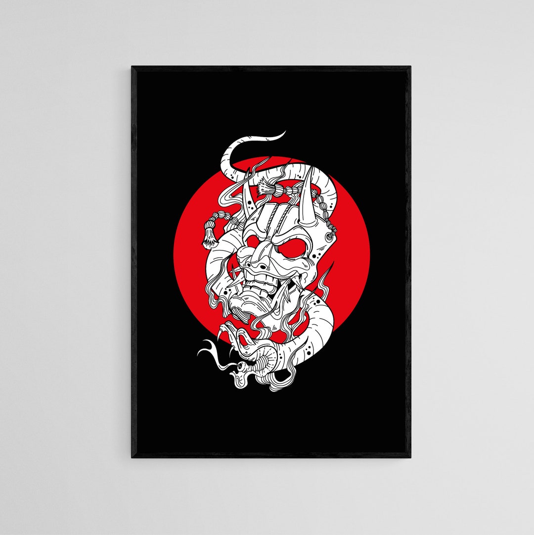 Mask in Red Circle Tattoo Style Wall Art Print Tattoo Flash Wall Decor