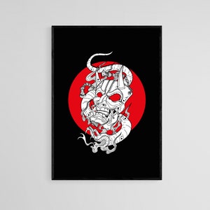 Mask In Red Circle Tattoo Style Wall Art Print | Tattoo Flash Wall Decor | Traditional Old School Wall Art | Tattoo Poster |Digital Download