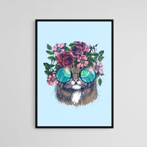 Cat in glasses Tattoo Style Wall Art Print | Tattoo Flash Wall Decor | Traditional Old School Wall Art | Tattoo Poster | Digital Download