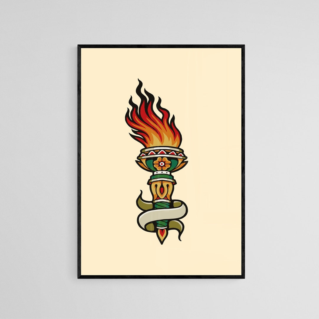 Flower Torch Tattoo Style Wall Art Print Tattoo Flash Wall Decor