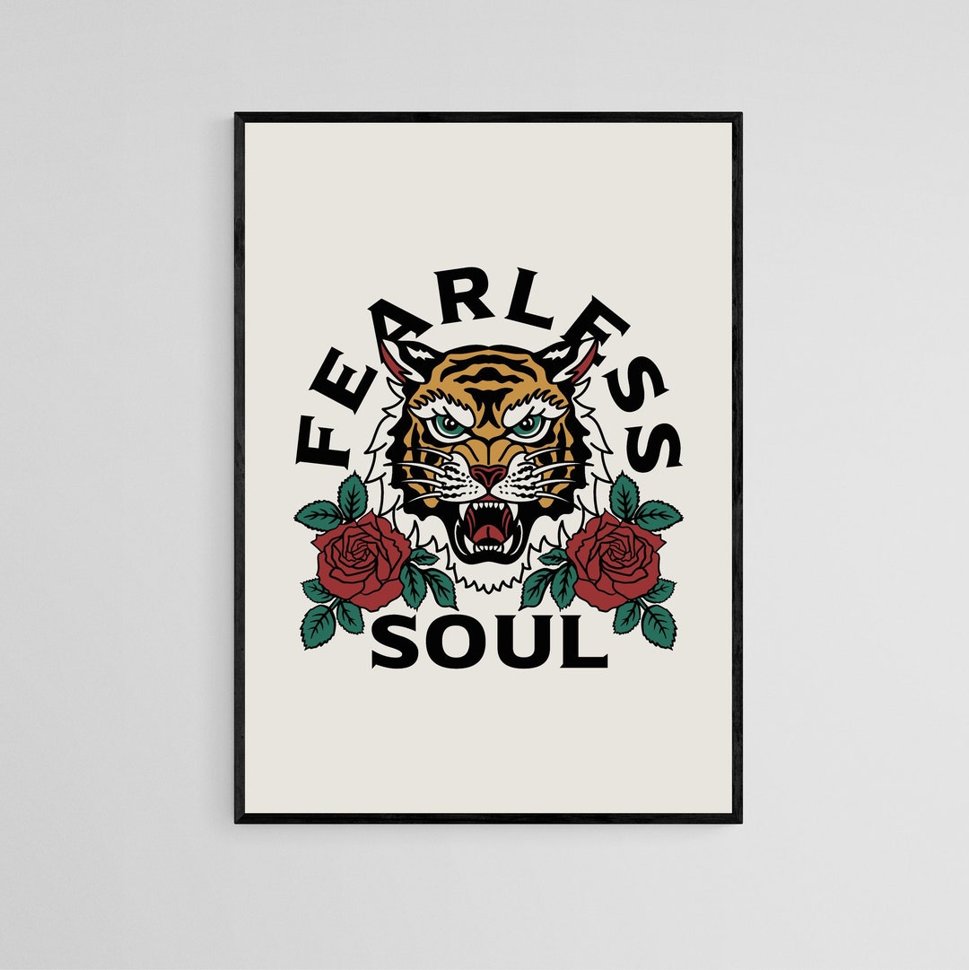 Fearless Soul Tiger Tattoo Style Wall Art Print Tattoo Flash Wall Decor