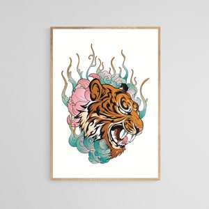 Tiger Head Tattoo Style Wall Art Print | Tattoo Flash Wall Decor | Traditional Old School Wall Art | Tattoo Poster | Digital Download