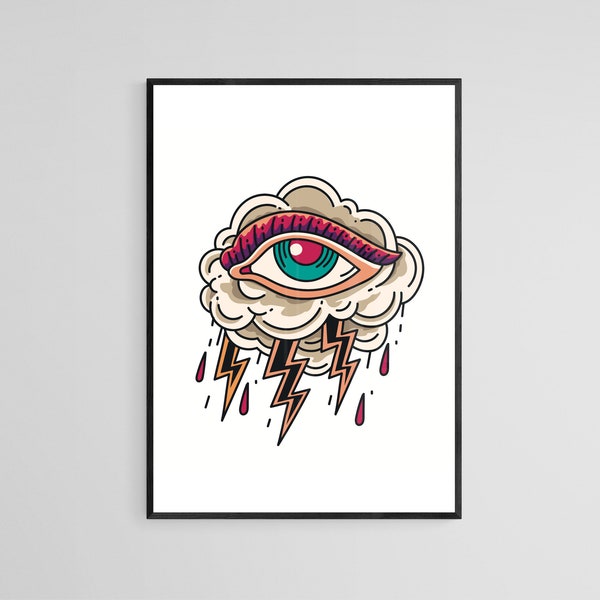 Eye Cloud Tattoo Style Wall Art Print | Tattoo Flash Wall Decor | Traditional Old School Wall Art | Digital Download