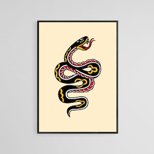 Black And Red Snake Tattoo Style Wall Art Print | Tattoo Flash Wall Decor | Traditional Old School Wall Art |Tattoo Poster| Digital Download