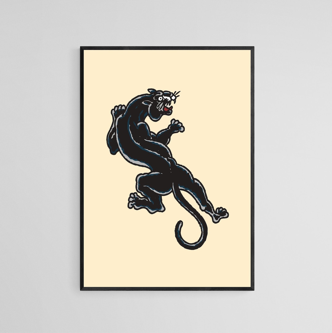 Stalking Panther Tattoo Flash Old Tattoo Wall Decor - Wall School Poster Wall Tattoo Style Print Etsy Art Art Traditional