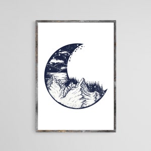 Black And Grey Mountain Range On The Moon Wall Decor Print