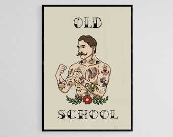 Old School Boxer Tattoo Style Wall Art Print | Tattoo Flash Wall Decor | Traditional Old School Wall Art | Tattoo Poster