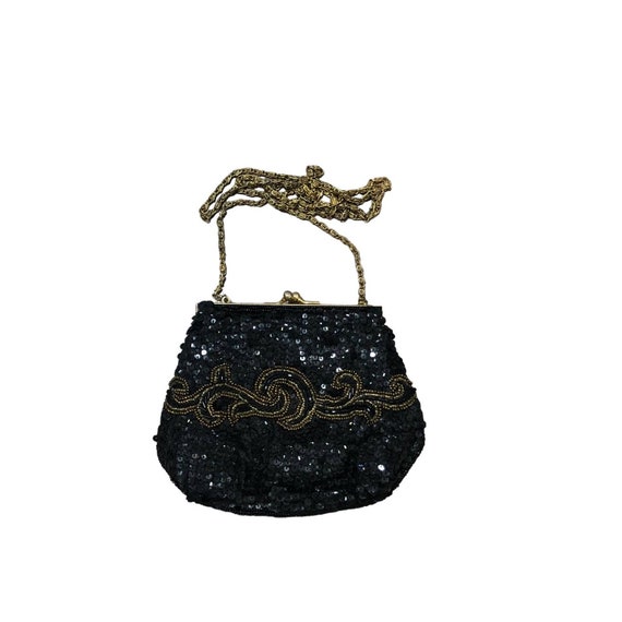 Vintage Carlo Fellini Black Gold Sequin Small Eve… - image 1