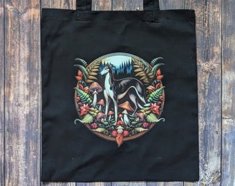 Bracken and Paws tote bag, greyhound tote bag, black cotton tote bag, greyhound shopping bag, gift for a dog lover.