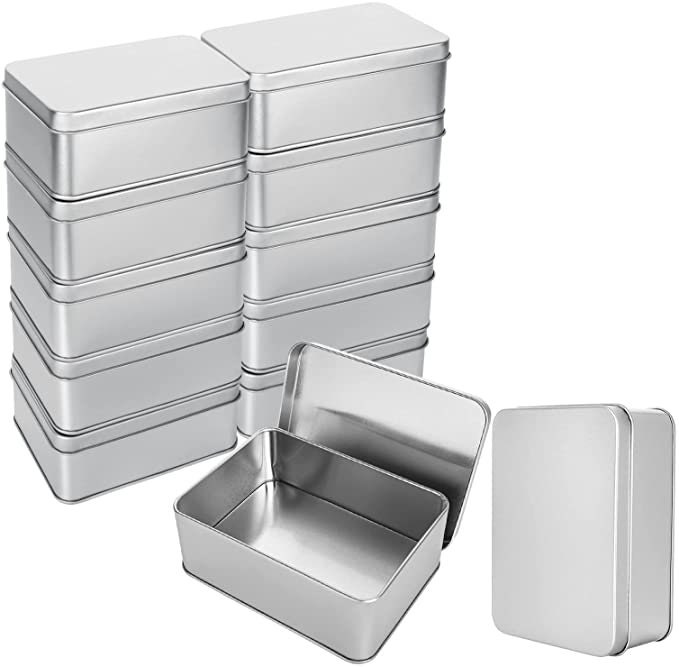 4 Pcs containers with lids Metal Tins Lids Rectangular Storage Tin Box