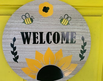 Bee Welcome Door Sign, Wooden Door Sign