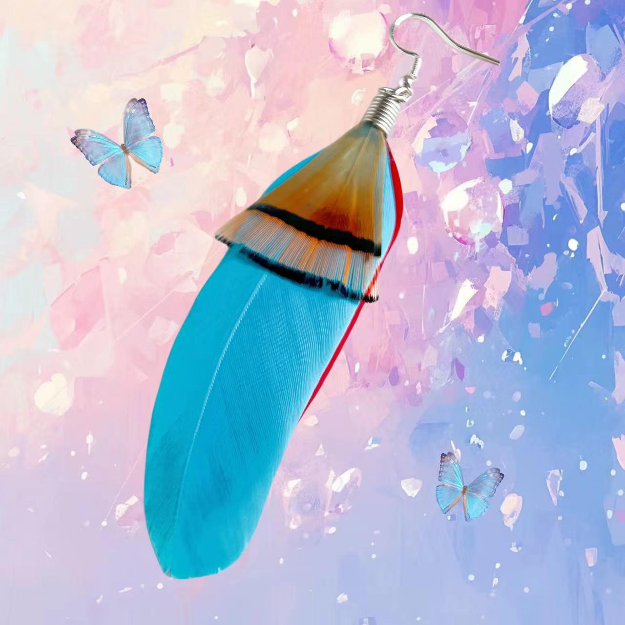 Boucles D'oreilles Pendantes Rachel Amber Inspirées De Life Is Strange - Plume Bleue - Neuf