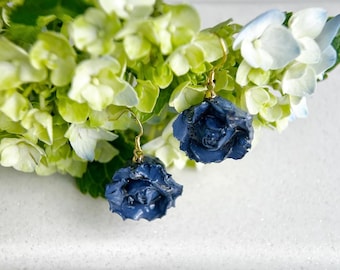 Jinx inspired blue rose earrings, Arcane earrings, LOL game lover gift, floral earrings