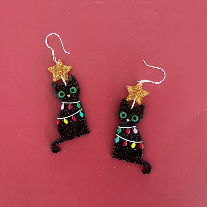 The Red Wooden Grinch Christmas Earrings, Christmas Cat Earring, Xmas