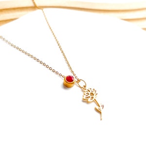 Birth Flower and Birthstone Necklace, Birth Flower Necklace, Birthday Jewelry, Birth Month Flower, 14k Gold Personized Gemstone Necklace
