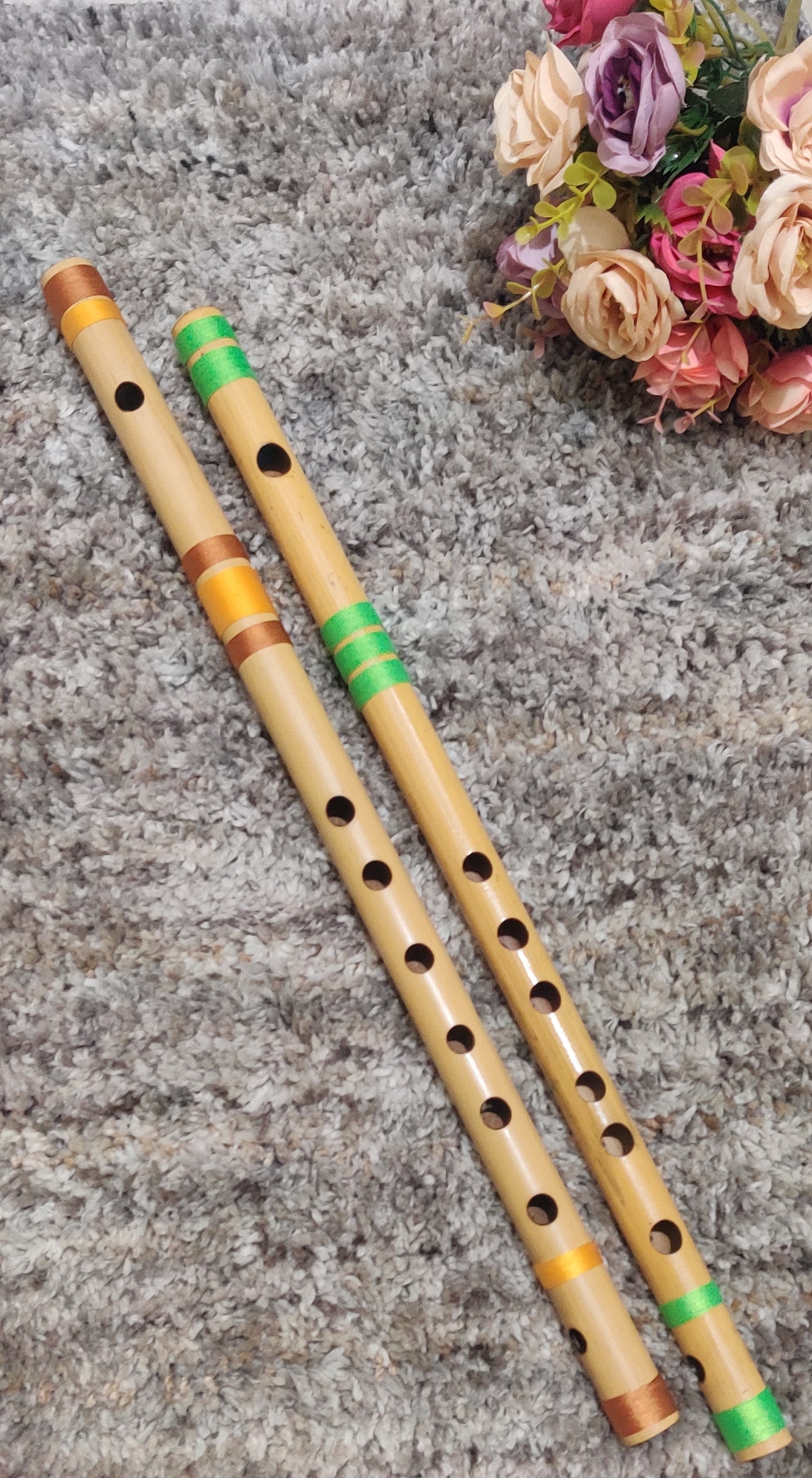 Bansuri Flute Combo: C Medium and C# Hindustani Professional Bamboo Flutes