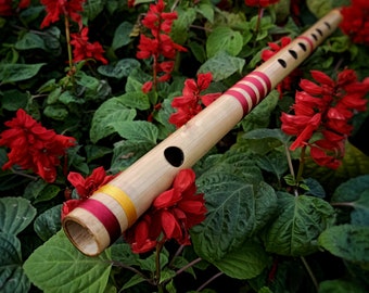 Natural Bamboo Flute - C# Medium Bansuri Flute - C# Medium Scale Hindustani Professional Bamboo Flute - 440Hz/432Hz Flute, Mix colour combin