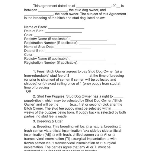 Stud Dog Owner Breeding Contract Etsy