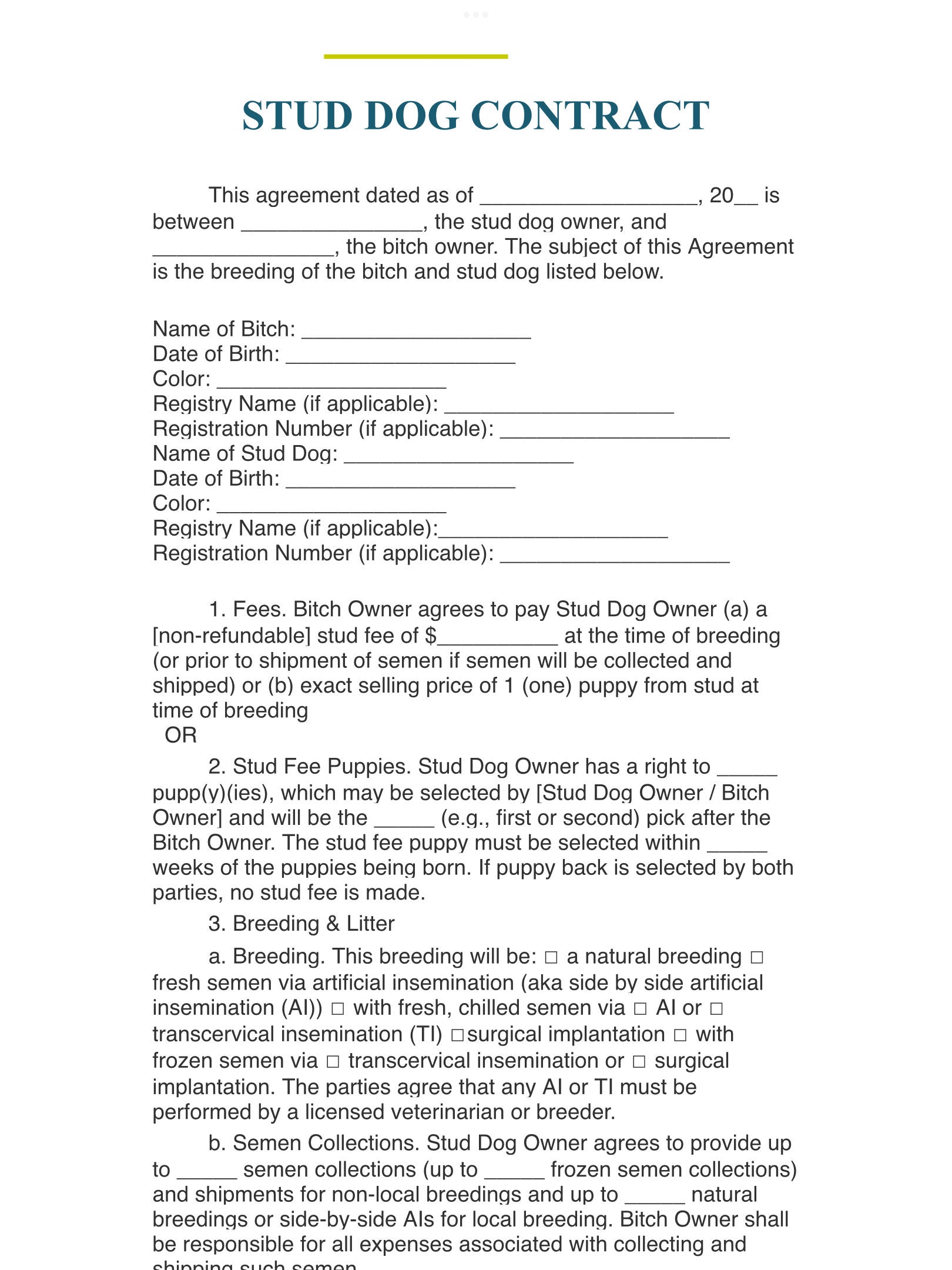 Stud Dog Contract Template Ubicaciondepersonas cdmx gob mx