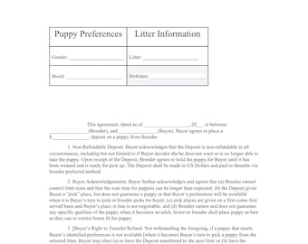 non-refundable pet deposit for breeders, whelpers, litter owners, show dog, reputable working dogs,