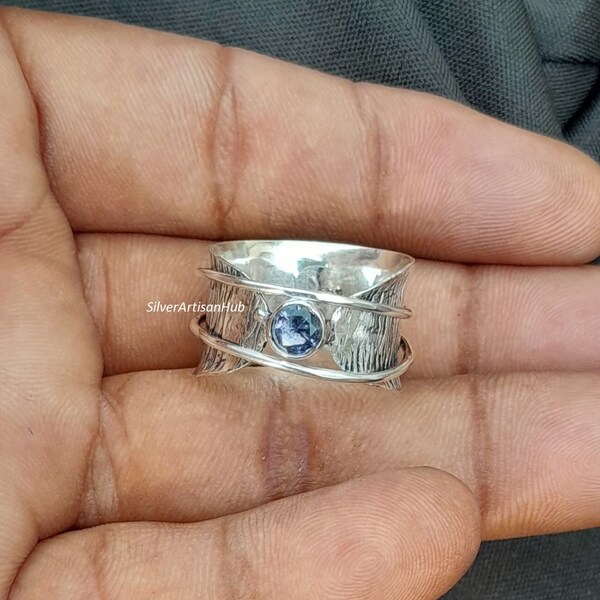 Blue Topaz Stone Ring, Spinner Ring, Meditation Ring, Natural Blue Topaz Ring ,Worry Ring, Sterling Silver Ring, Designer Ring,Gift For Her.
