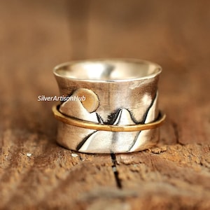 Mountains Ring ,Personalized Silver Spinner Ring, Inspiration Ring, Mountain Jewelry, Nature Ring, Custom Handwriting Ring ,Graduation Gift.