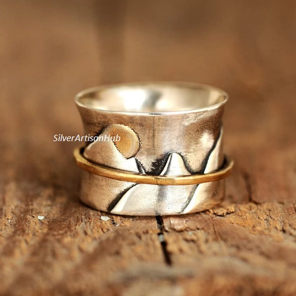 Mountains Ring ,Personalized Silver Spinner Ring, Inspiration Ring, Mountain Jewelry, Nature Ring, Custom Handwriting Ring ,Graduation Gift.