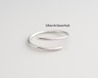 Sterling Silver Adjustable Ring, Dainty Ring ,Silver Minimalist Ring, Ring for Women, Bypass Ring, Wrap Ring, Thin Ring, Simple Ring.
