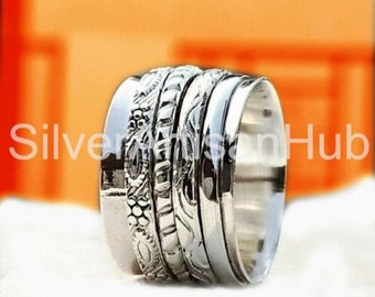 Most Popular silver Spinner Ring, Spinner Rings For Women, Fidget Ring, Floral Spinner Ring, Handmade Spinner Ring, gift for her