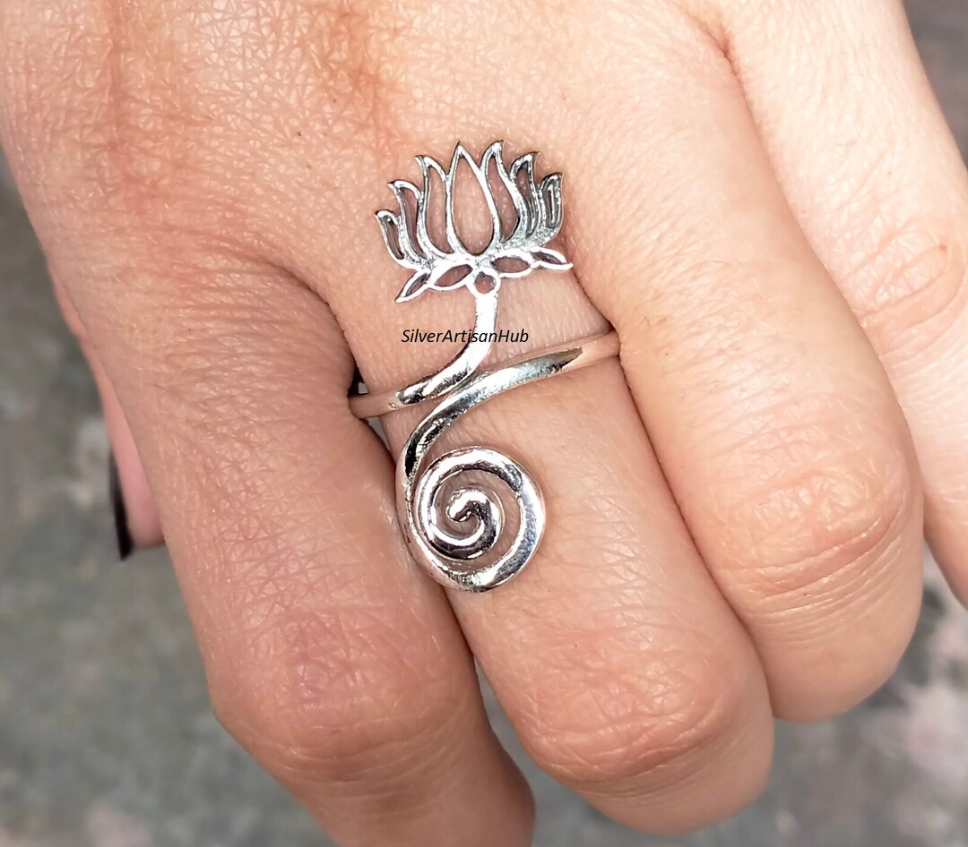Lotus Flower Ring , 925 Sterling Silver Lotus Flower Engagement